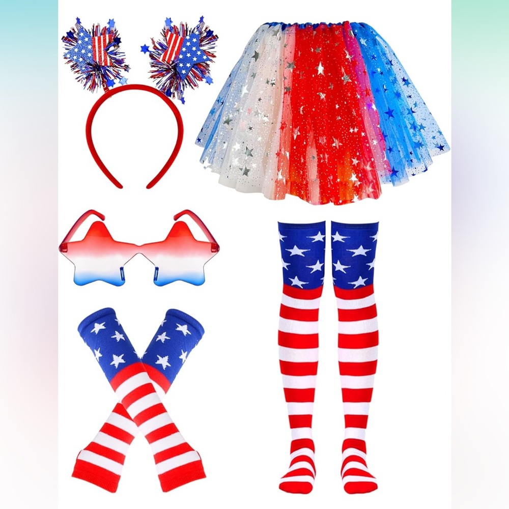 NWT 5PCS 4th of July Tutu Set, Red White and Blue Patriotic Costume Party Parade